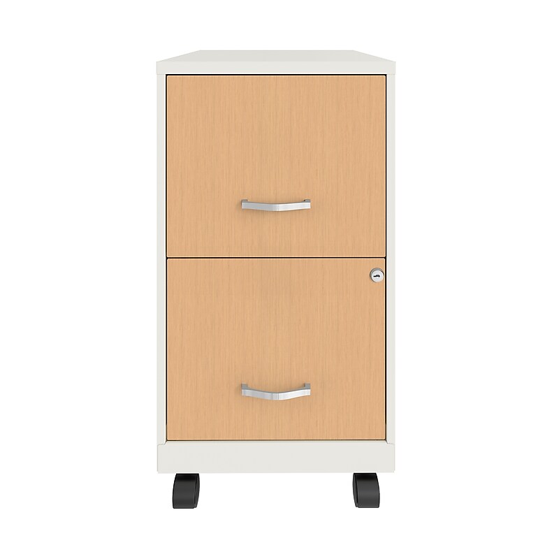 Space Solutions 2-Drawer Mobile File Cabinet, Letter Size, Lockable, 26.7"H x 14.25"W x 18"D, Pearl White/Platinum Oak (25854) image 1