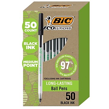 BIC Ecolutions Round Stic Ballpoint Pens, Medium Point, Black Ink, 50/Pack (GSME509-BLK)
