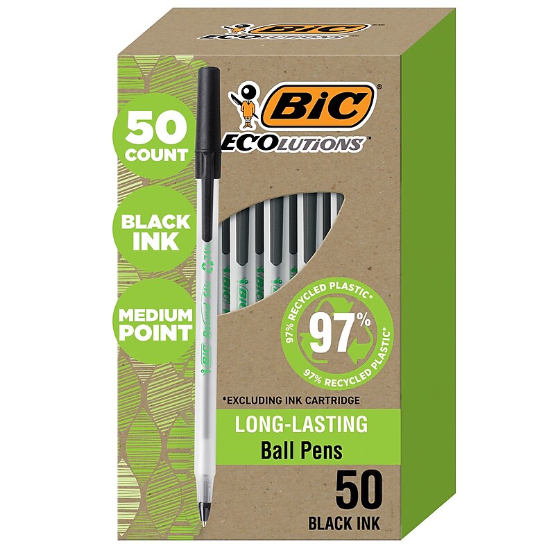 BIC Ecolutions Round Stic Ballpoint Pens, Medium Point, Black Ink, 50/Pack (GSME509-BLK) image 1