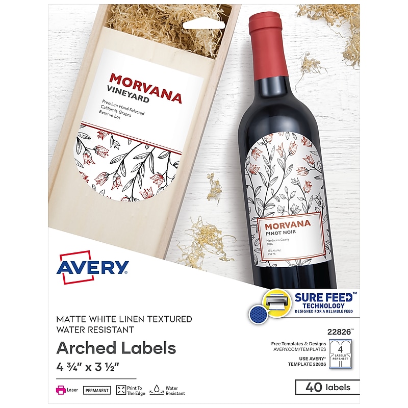 Avery Print-to-the-Edge Laser Arched Labels, 3-1/2" x 4-3/4", Textured White, 40 Labels/Pack (22826) image 1