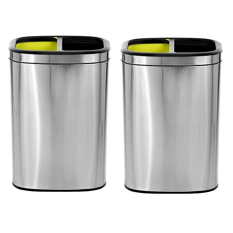 Alpine Industries Stainless Steel Dual Compartment Trash Can with Lid and Liner, 21 Gallon, 2/Pack (ALP470-R-40L-2PK) image 1