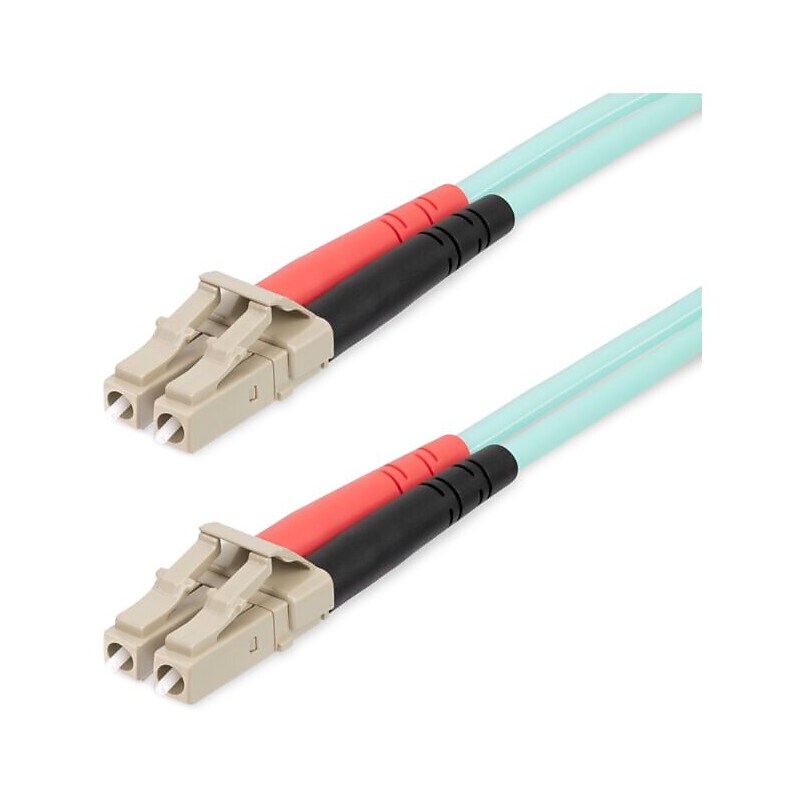 StarTech 20m (65ft) LC to LC (UPC) Duplex OM4 Multimode Fiber Optic Patch Cable, 50/125, Aqua (450FBLCLC20) image 1