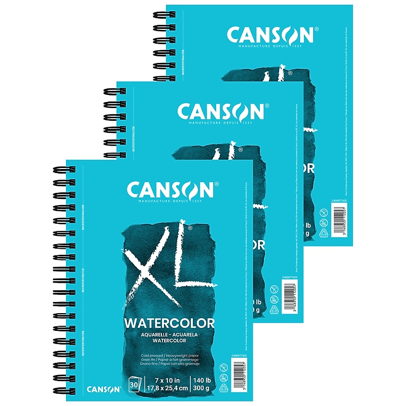 Canson XL Series 7" x 10" Wire Bound Watercolor Sketch Pad, 30 Sheets/Pad, 3/Bundle (MCXC40007742506-3) image 1