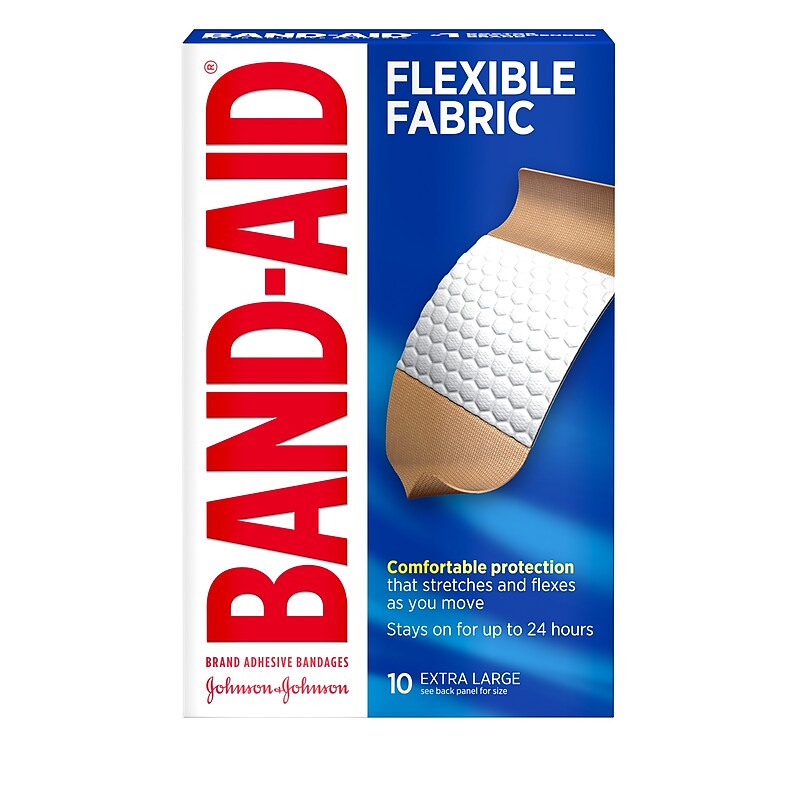 Band-Aid Flexible Fabric Extra Large Adhesive Bandages, 1.75" x 4", 10/Box (111834100) image 1