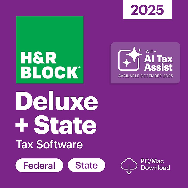 H&R Block Tax Software Deluxe + State 2025 for 1 User,  Win/Mac, Download (HRB641800V017) image 1