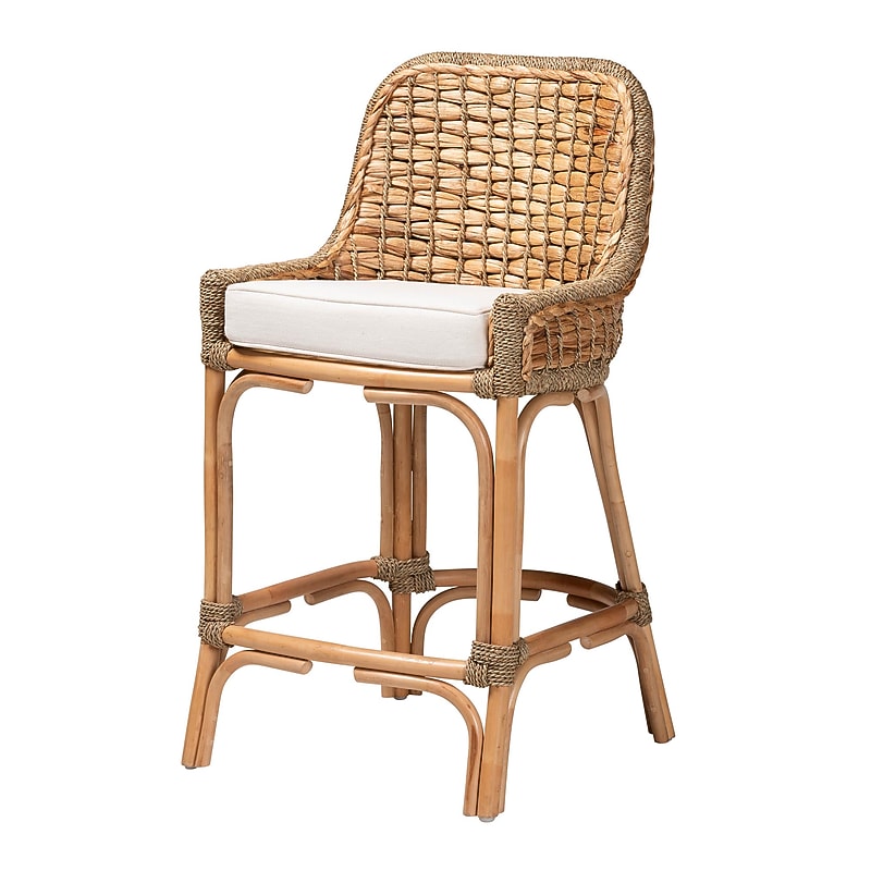 bali & pari Kyle Bohemian Natural Rattan Counter Stool, Natural/Off-White (212-12805-HiT) image 1