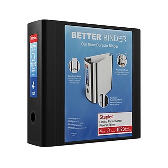 Staples 4" 3-Ring Better Binder, Black (44103)