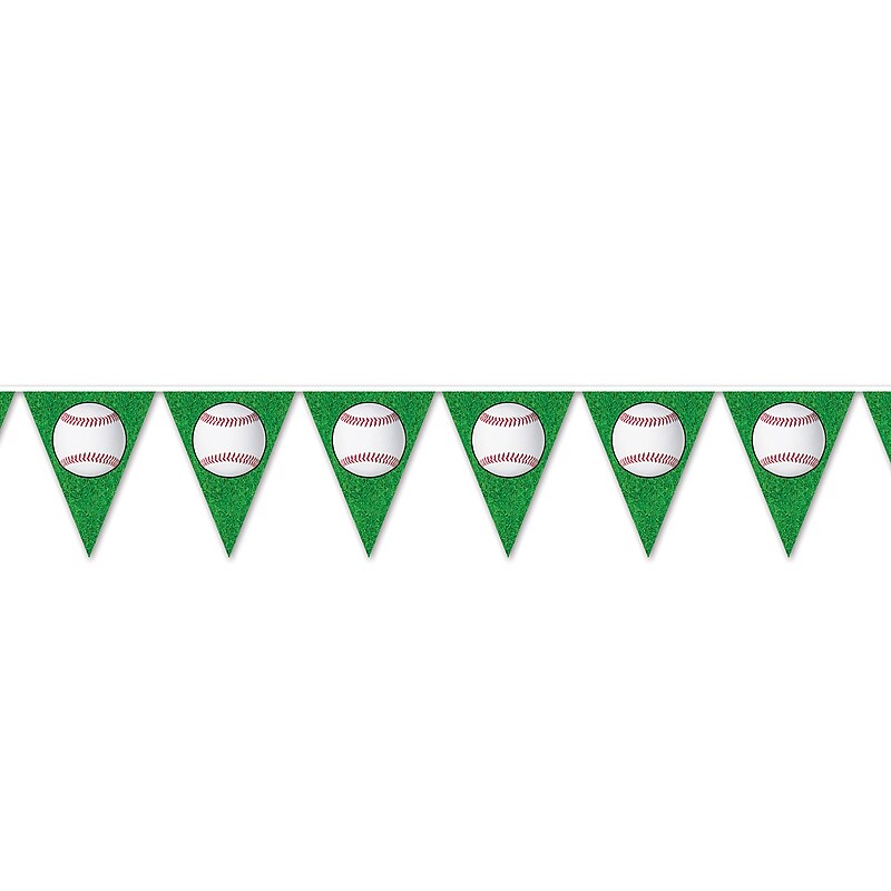 Beistle Baseball Pennant Banner, Green/White, 3/Pack (53661) image 1