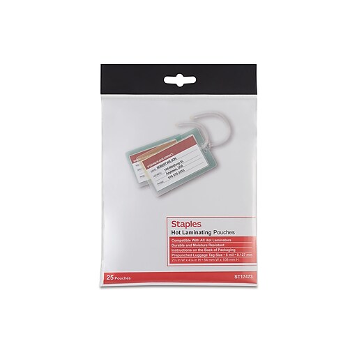 Staples Thermal Laminating Pouches, Luggage Tag, 5 Mil, 25/Pack
