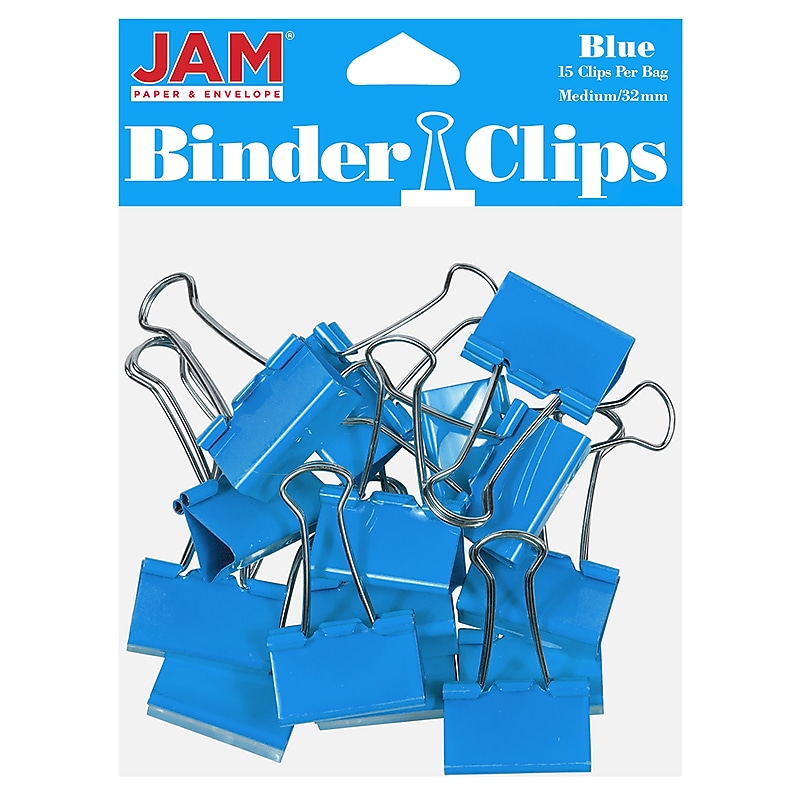 JAM Paper Colored Binder Clips, Medium,  5/8" Capacity, Blue, 15/Pack (339BCBU) image 1