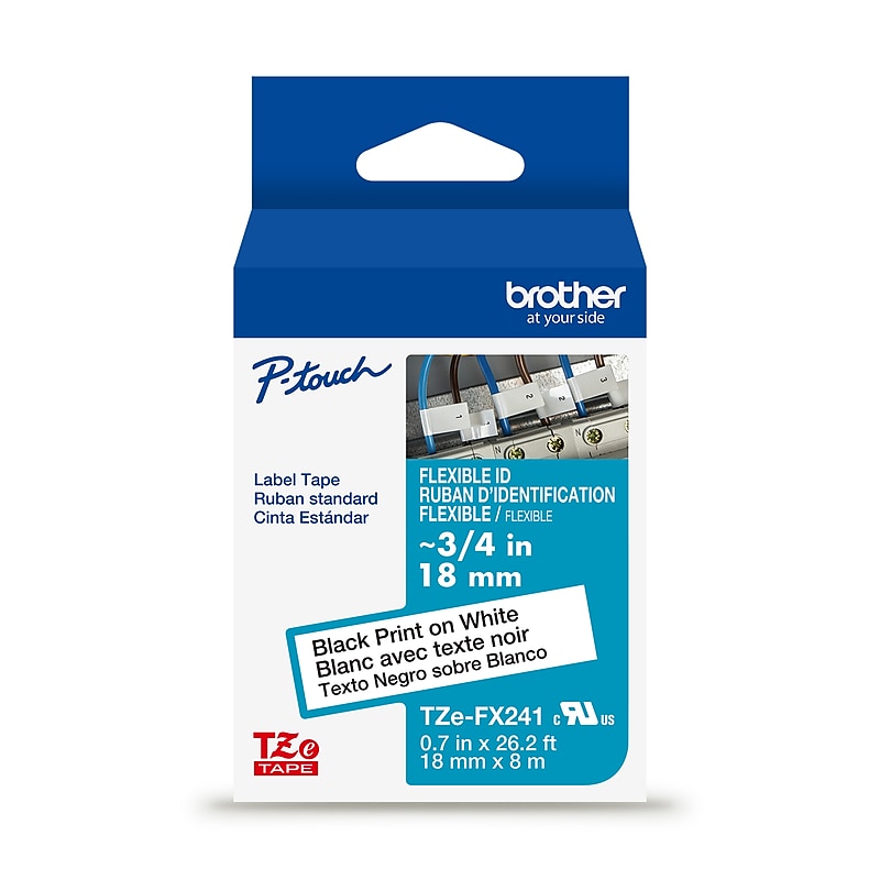 Brother P-touch Flexible ID Laminated Label Tape, ~3/4" x 26.2', Black on White (TZeFX241) image 1