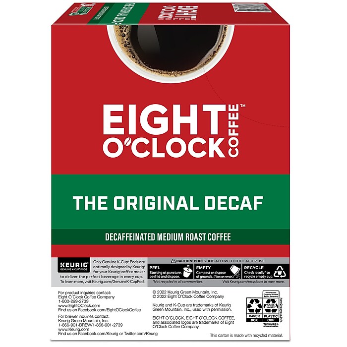 Eight O Clock The Original Decaf Coffee Keurig K Cup Pod Medium Roast 96 Carton 6425CT Staples