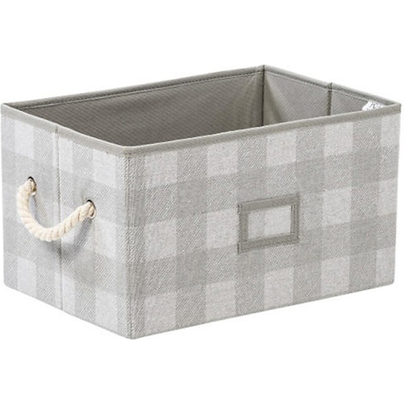 Honey-Can-Do Large Stackable Folding Fabric Storage Bins, 8.3" x 10.2" x 14.7", Gray Plaid, 3/Set (SFT-09682) image 1