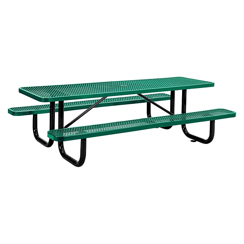 Global Industrial 8' Rectangular Picnic Table, Expanded Metal, Green (277153GN) image 1