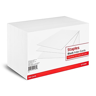 Staples 5" x 8" Index Cards, Blank, White, 500/Pack (TR51005)