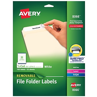 Avery Removable Laser/Inkjet File Folder Labels, 2/3" x 3 7/16", White, 750 Labels Per Pack (8066)