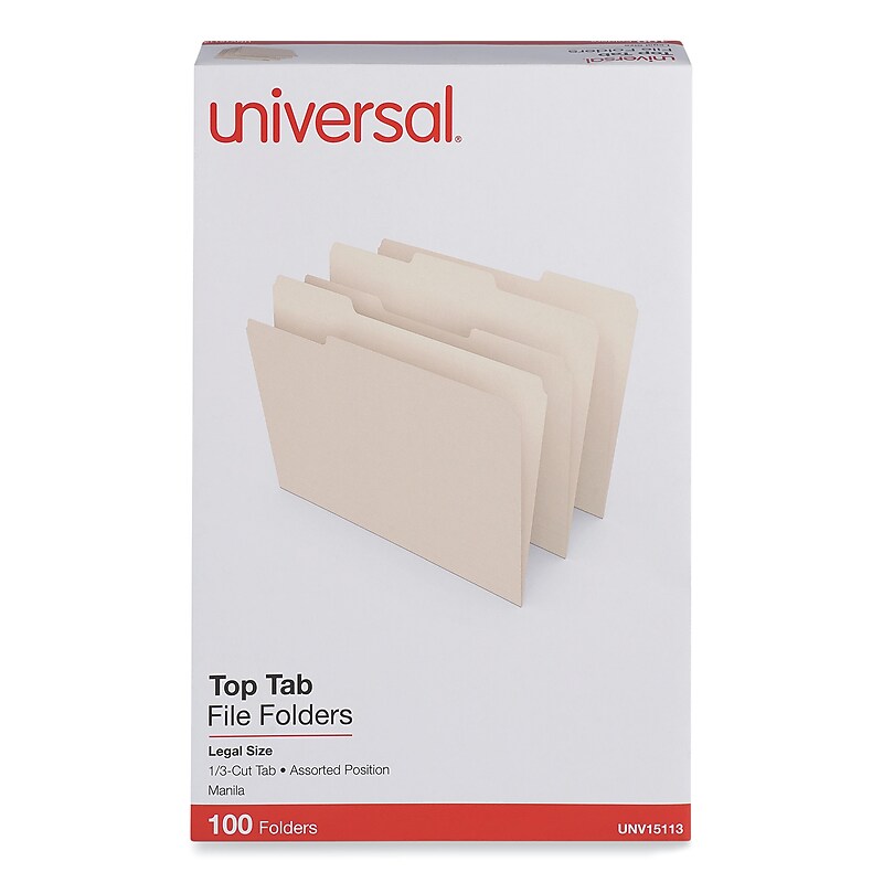 Universal File Folder, Legal Size, Manila, 100/Box (UNV15113) image 1