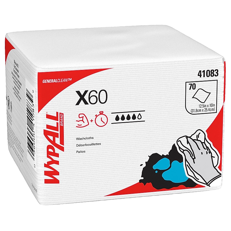 WypAll GeneralClean X60 Cleaning Cloths, 12.5" x 10", White, 70 Sheets/Pack, 8/Carton (41083) image 1