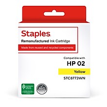 Staples Remanufactured Yellow High Yield Ink Cartridge Replacement for HP 02 (TRC8773WN/STC8773WN)