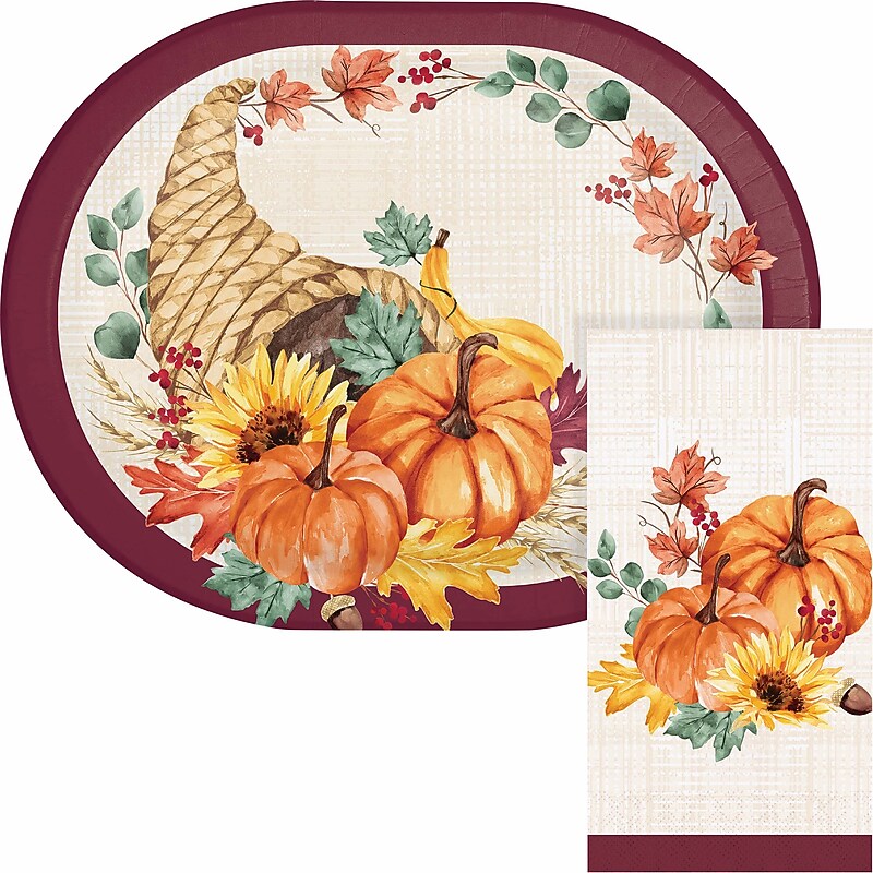 Say Hooray! Fall Feast Paper Plates and Guest Towels Kit, Multicolored, 48/Pack (DTC9389E2H) image 1