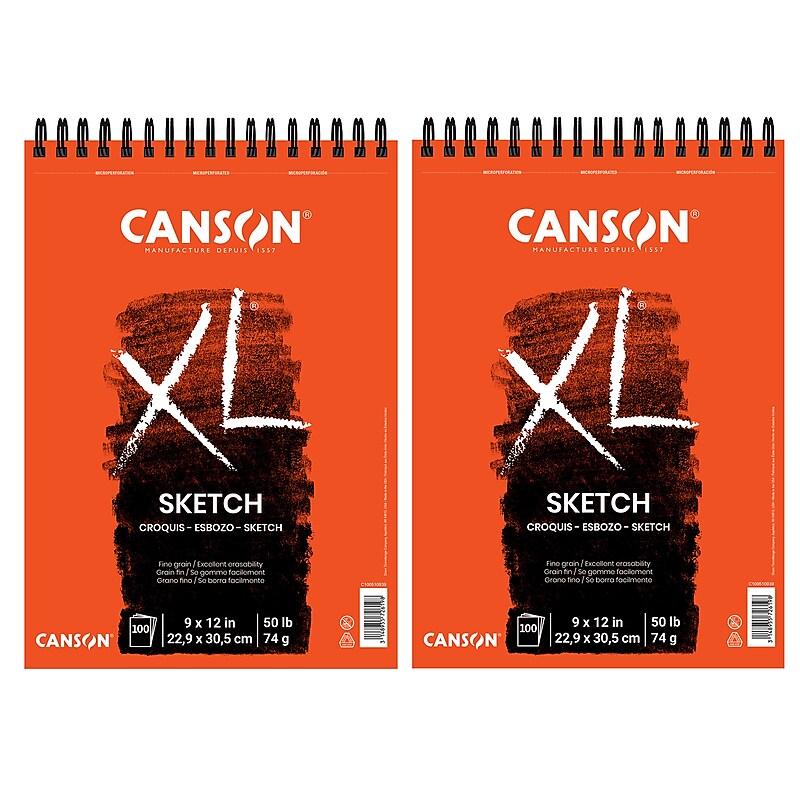 Canson XL Series 9" x 12" Wire Bound Sketch Pad, 100 Sheets/Pad, 2/Bundle (MCXC100510939-2) image 1