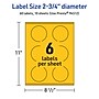 Avery Laser/Inkjet Round Multipurpose Labels, 2.75" Dia., Bright Yellow, 60/Pack (94512)~#|#~1432F10E-0032-4D19-A666B4A8D9DC639E_sc7