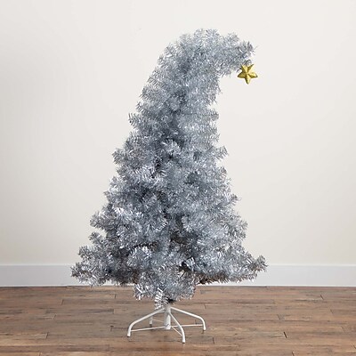 Nearly Natural 5' Artificial Silver Tinsel Holiday Santa's Hat Christmas Tree - Thumbnail 3