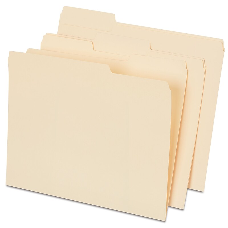 Staples 30% Recycled File Folders, 1/3-Cut Tab, Letter Size, Manila, 100/Box (ST22939-CC) image 1