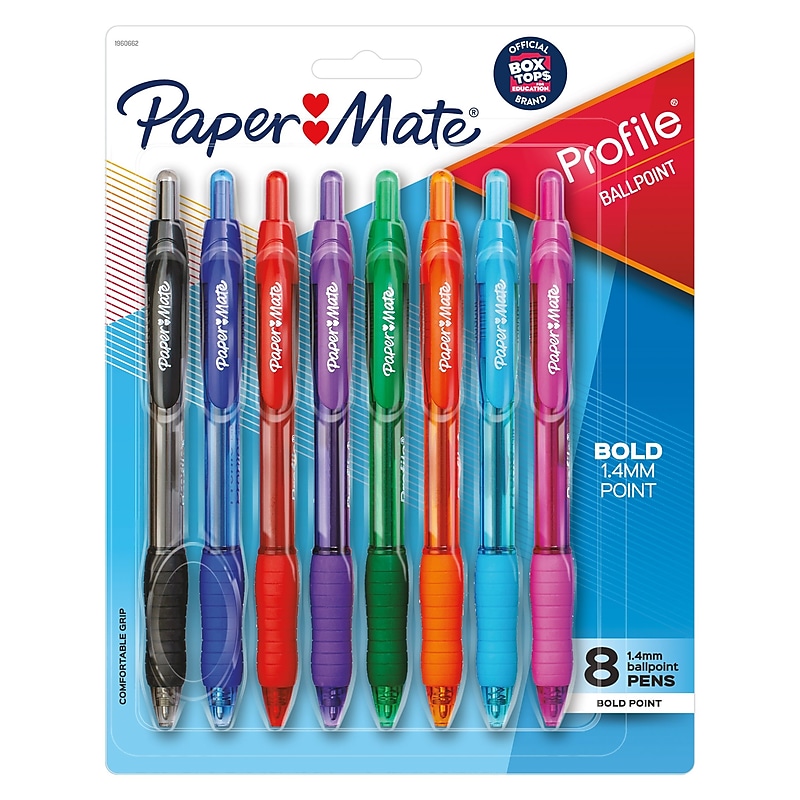 Paper Mate Profile Retractable Ballpoint Pen, Bold Point, Assorted Ink, 8/Pack (54549) image 1