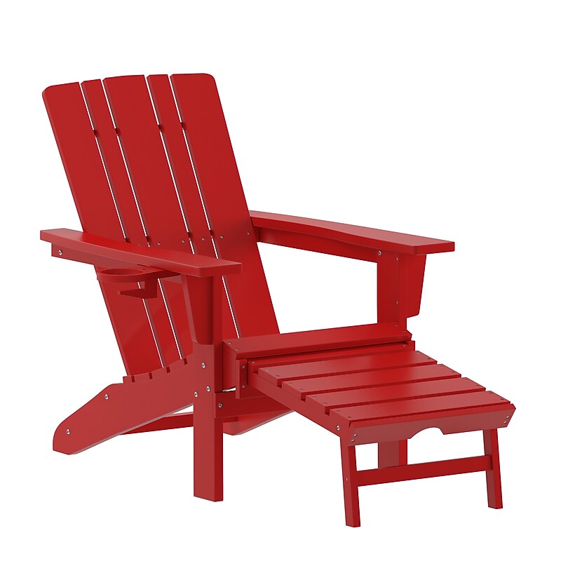 Flash Furniture Halifax Adirondack Chair with Cup Holder and Pull Out Ottoman, Red (LEHMP1045110RD) image 1