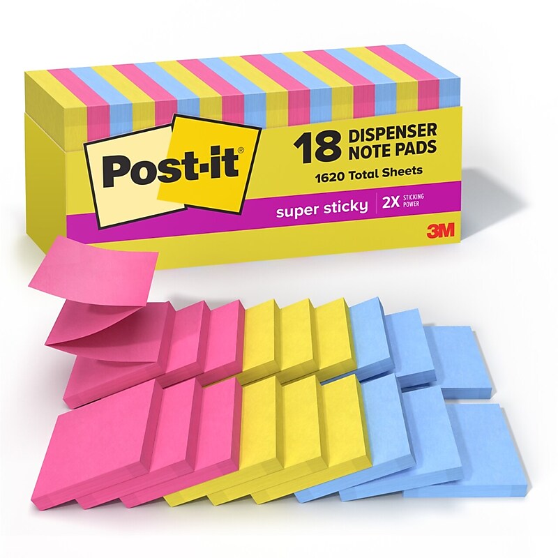 Post-it Super Sticky Pop-up Notes, 3" x 3", Summer Joy Collection, 90 Sheets/Pad, 18/Pads (R330-18SSJOYCP) image 1