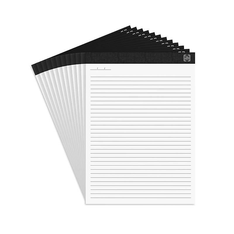 TRU RED™ Notepads, 8.5" x 11.75", Narrow Ruled, White, 50 Sheets/Pad, 12 Pads/Pack (TR57384) image 1