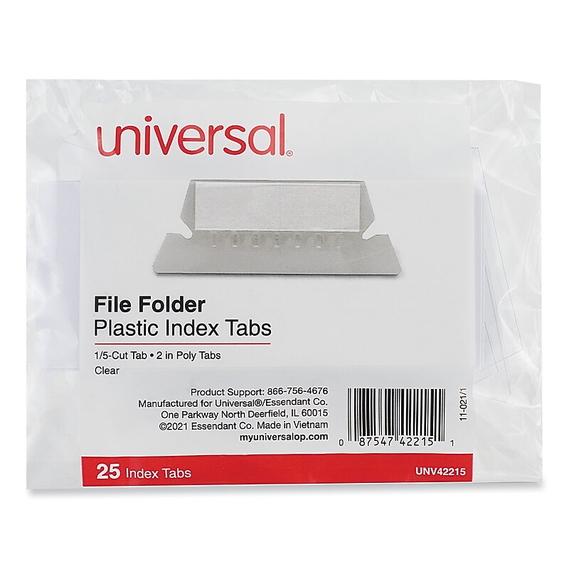 Universal Hanging Folder Tab, 2.24", Clear, 25/Pack (UNV42215) image 1