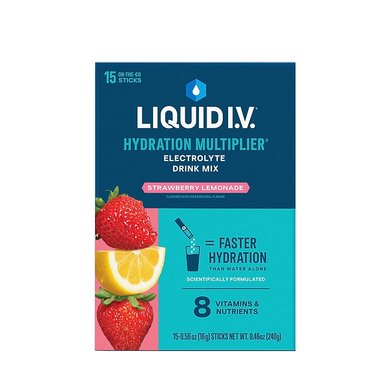 LIQUID I.V. Hydration Multiplier Strawberry Lemonade Electrolyte Powder Drink Mix, 0.56 oz., 15 Sticks/Box (EHC97023) image 1