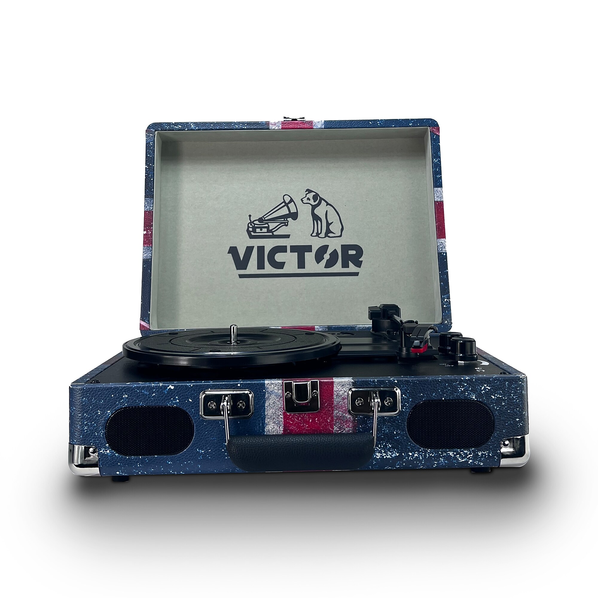 Victor Metro Plus Bluetooth Suitcase Turntable 3-Speed Vinyl Record Player with Speakers, Union Jack (VSRP-850B-UK) Simolary simolary.com