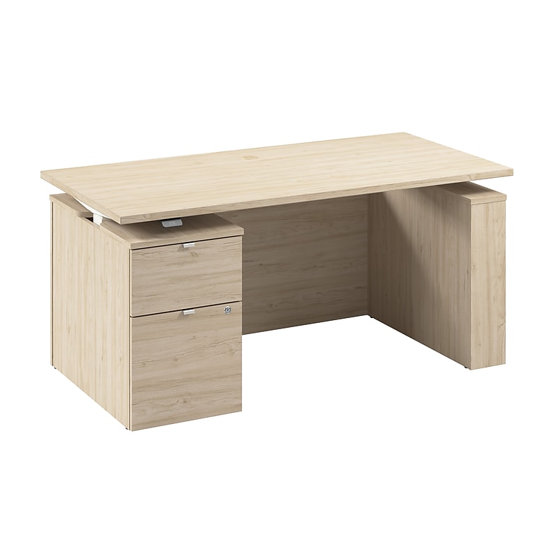 Bush Business Furniture Stratus 60"W Electric Adjustable Standing Desk with File Cabinet, Natural Elm (SUT007NE) image 1