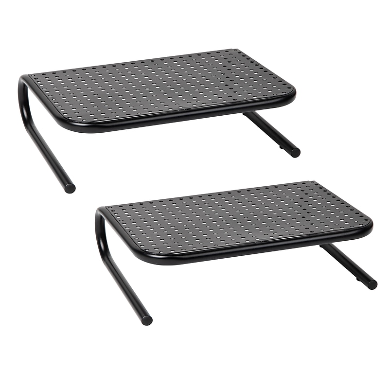 Mind Reader Ventilated Monitor Stand, Holds up to 44 lbs., Metal, Black, 2/Pack (2METMONST-BLK) image 1