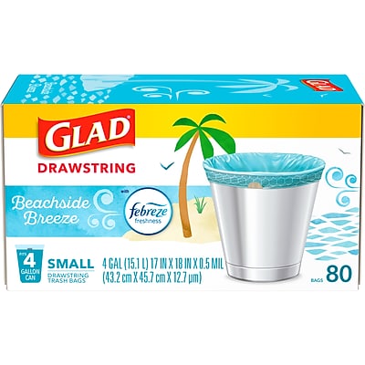 Glad 4 Gallon Drawstring Kitchen Trash Bags, Febreze Freshness Beachside Breeze Scent, Blue, 80/Box - Thumbnail 4