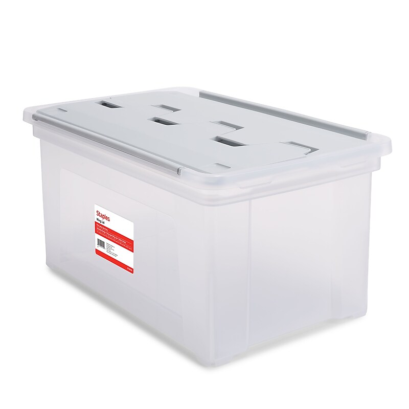 Staples Wing Lid File Totes, Letter Size, Clear (140166/139585) image 1
