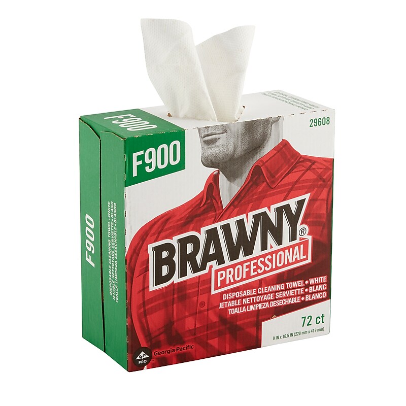 Brawny Industrial FLAX 900 Heavy Duty Assorted Materials Cleaning Wipers, 9" x 16.5", White, 10/Carton (29608) image 1