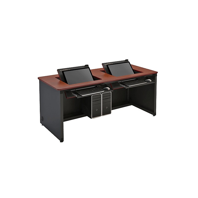 VersaDesk Enclosed Revolution 60"W Computer Desk, Cherry/Black (RSD6024-BC) image 1