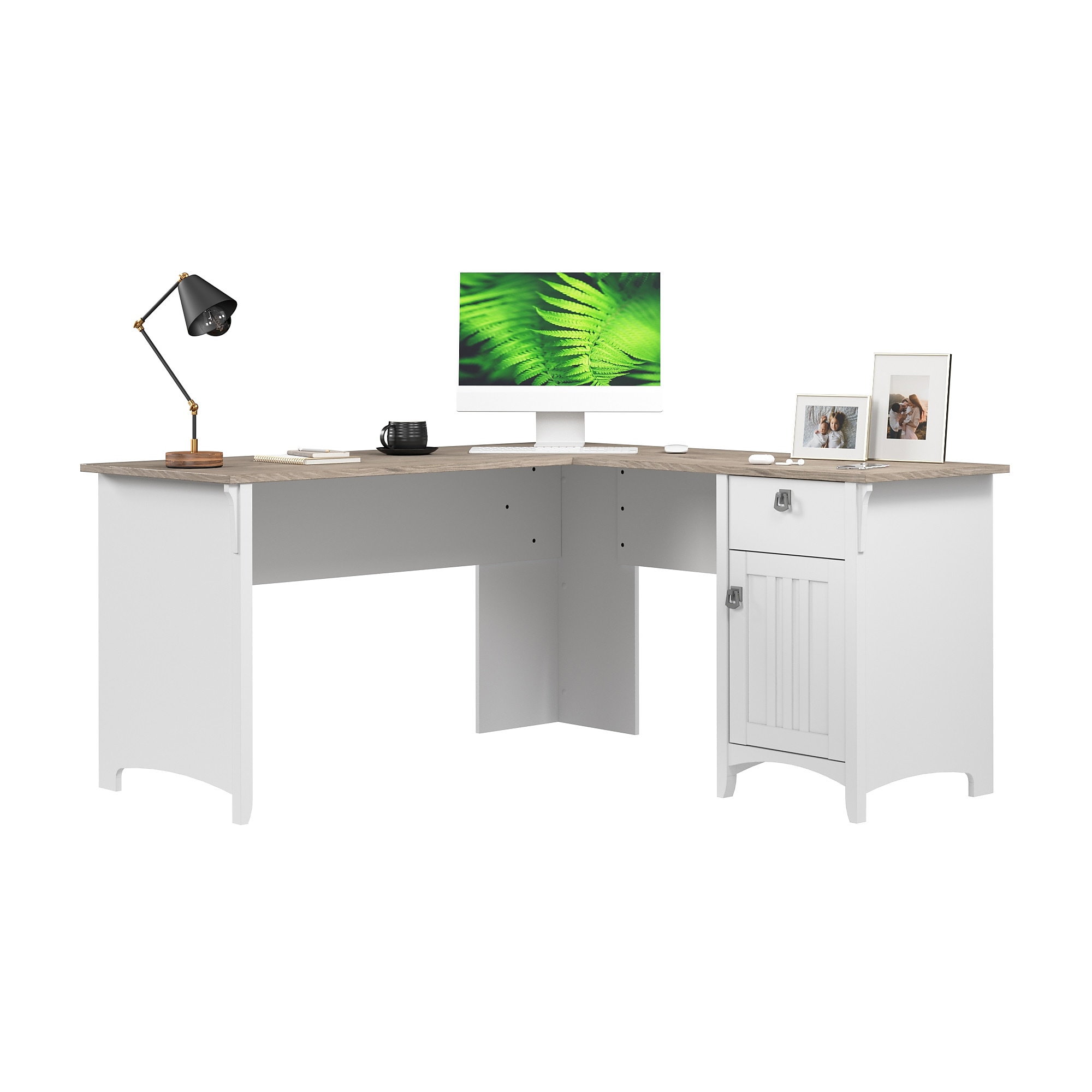 Bush Home Salinas 60W L Shaped Desk with Storage, Shiplap Gray/Pure White (SAD160G2W-03) Sansujyuku sansujyuku.com