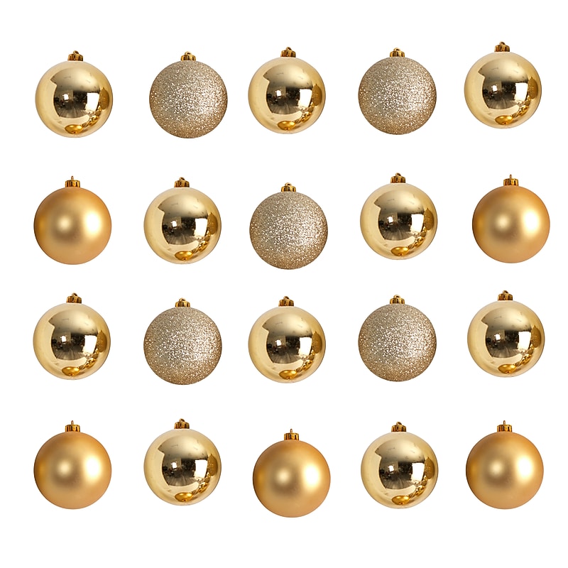 Nearly Natural Holiday Christmas Gold Shatterproof Ornament Set, 3", 20/Set (D1056-GL) image 1