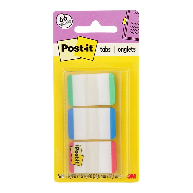 Post-it Tabs, 1" Wide, Assorted Colors, 66 Tabs/Pack (686L-GBR) image 1