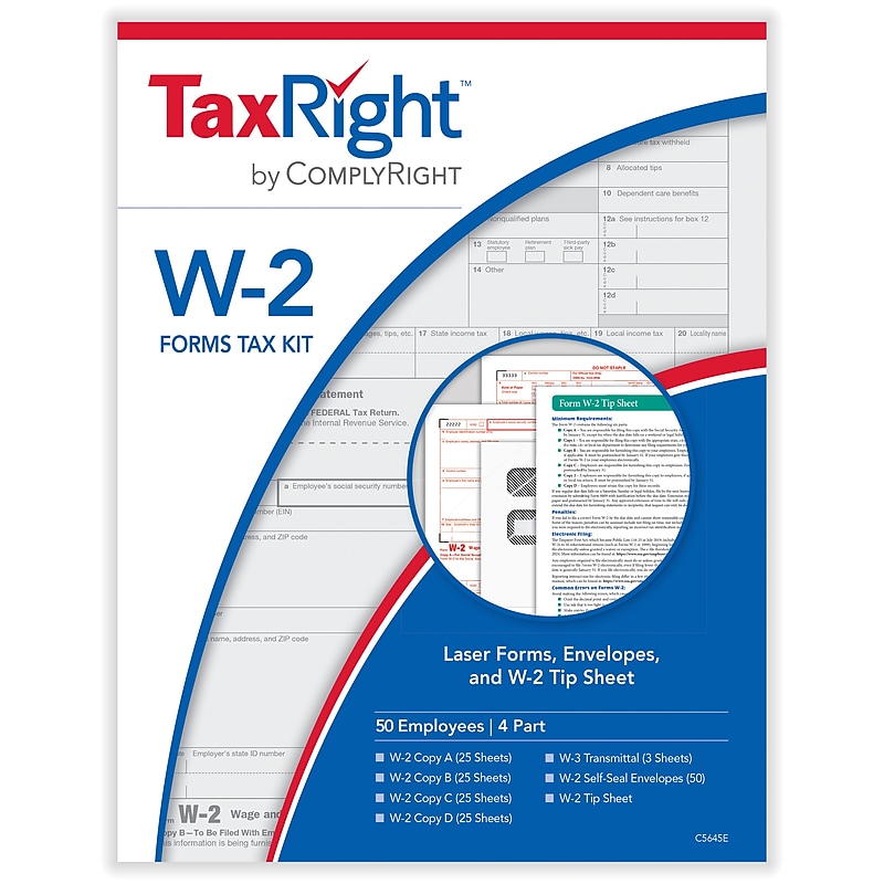 ComplyRight TaxRight 2024 W-2 Tax Form Tax Form Set with Envelopes, 4-Part, 50/Pack (SC5645E) image 1