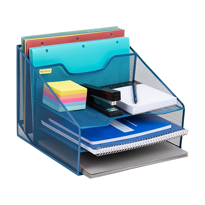 Mind Reader Metal Desktop Organizer Vertical File Holder Paper Letter Tray, Turquoise (MESHBOX5-TUR) image 1