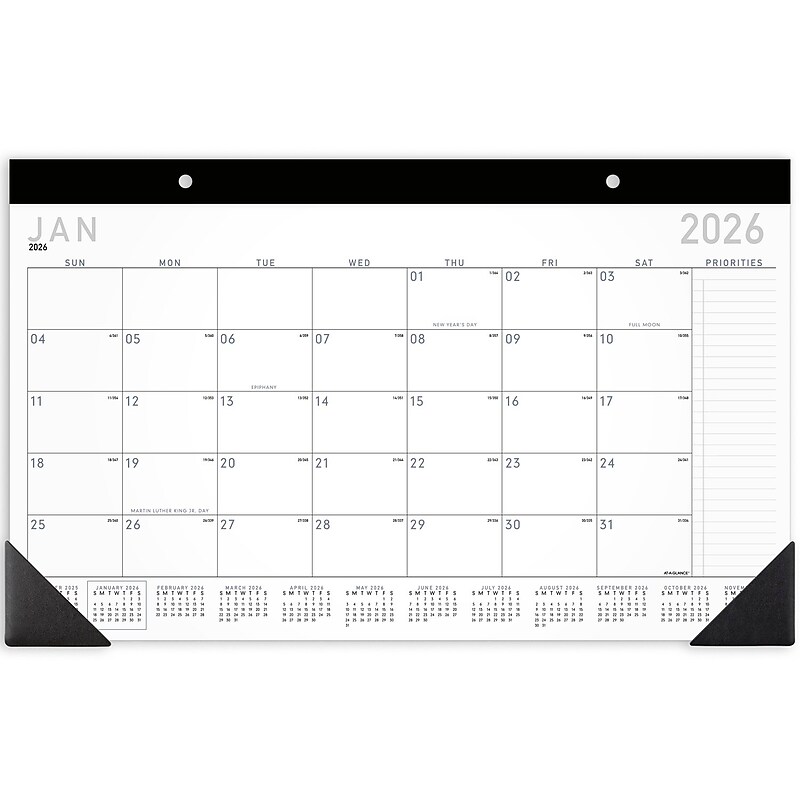 2026 AT-A-GLANCE Contemporary 18" x 11" Monthly Desk Pad Calendar, White/Black (SK14X-00-26) image 1