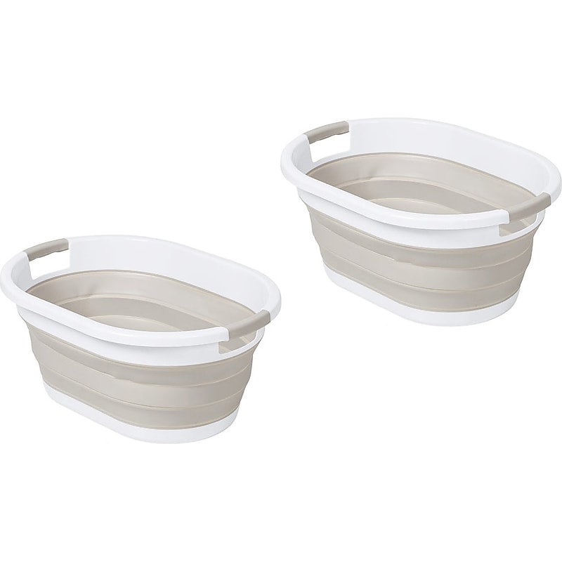 Honey-Can-Do Collapsible Laundry Basket, Rubber, Warm Gray/White, 2-Piece Set (HMP-09824) image 1