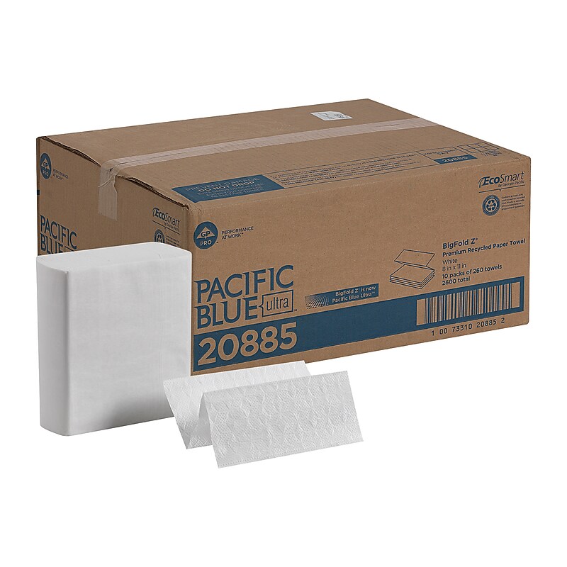 Pacific Blue Ultra Z-Fold Multifold Paper Towels, 1-ply, 260 Sheets/Pack, 10 Packs/Carton (20885) image 1