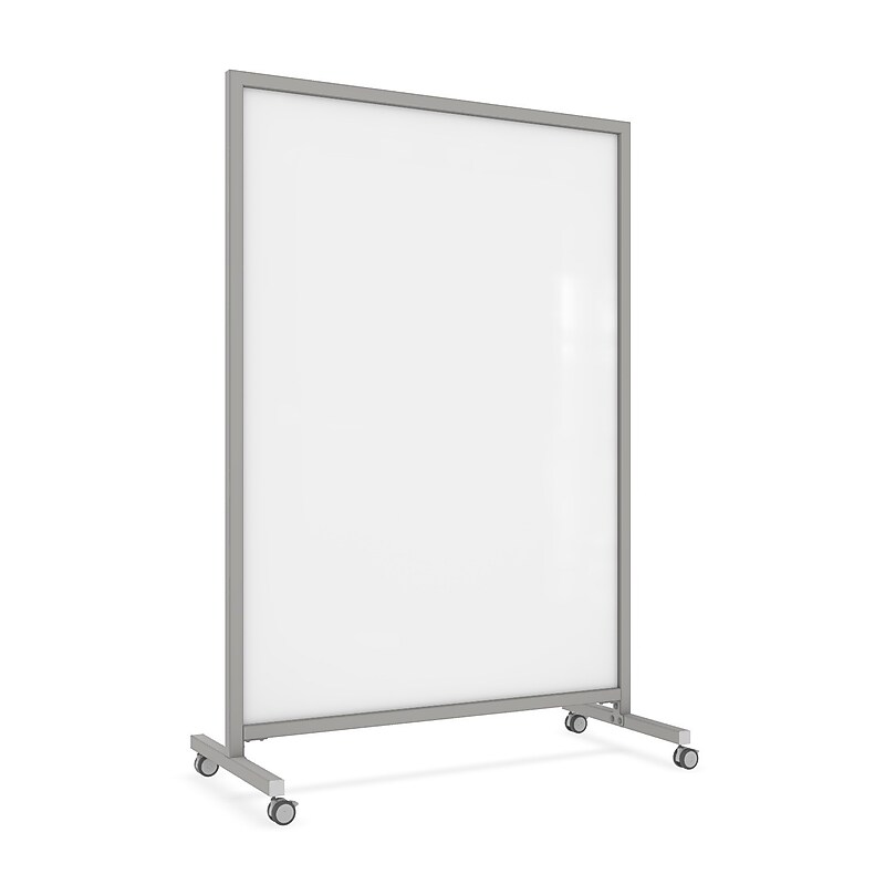 Ghent EZ Magnetic Glass Mobile Dry-Erase Whiteboard, Aluminum Frame, 75"H x 50"W, White (EZ1MA7550WH) image 1